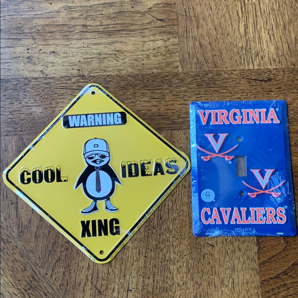 Yellow Warning Sign and Virginia Cavaliers Light Switch Cover